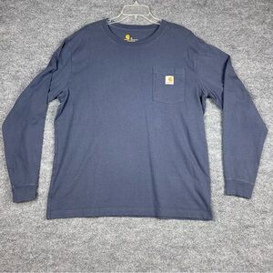 Carhartt XL Navy Long Sleeve Pocket T-Shirt Relaxed Fit Workwear Tee